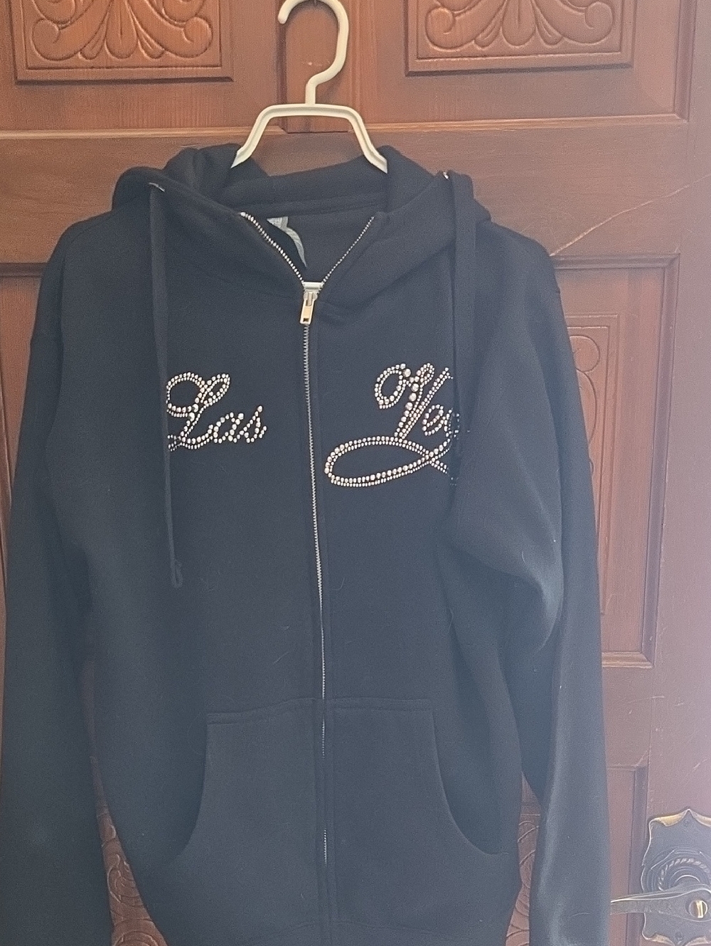3 For $40 Black Rhinestone 'Las Vegas' Zip Hoodie - Women's Sweater